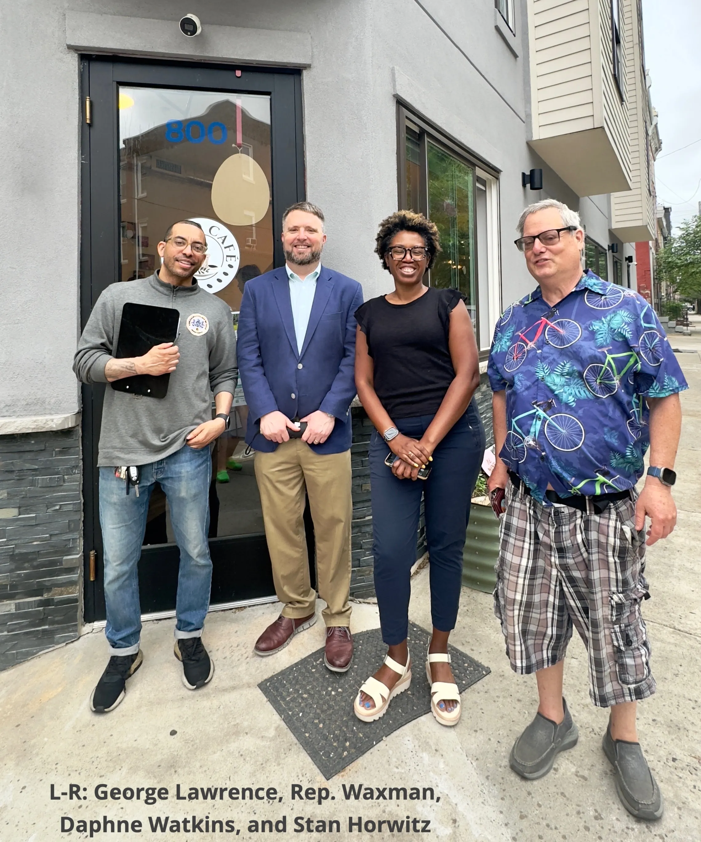 Outside of Guzo Cafe with George Lawrence, Rep. Waxman, Daphne Watkins, and Stan Horwitz
